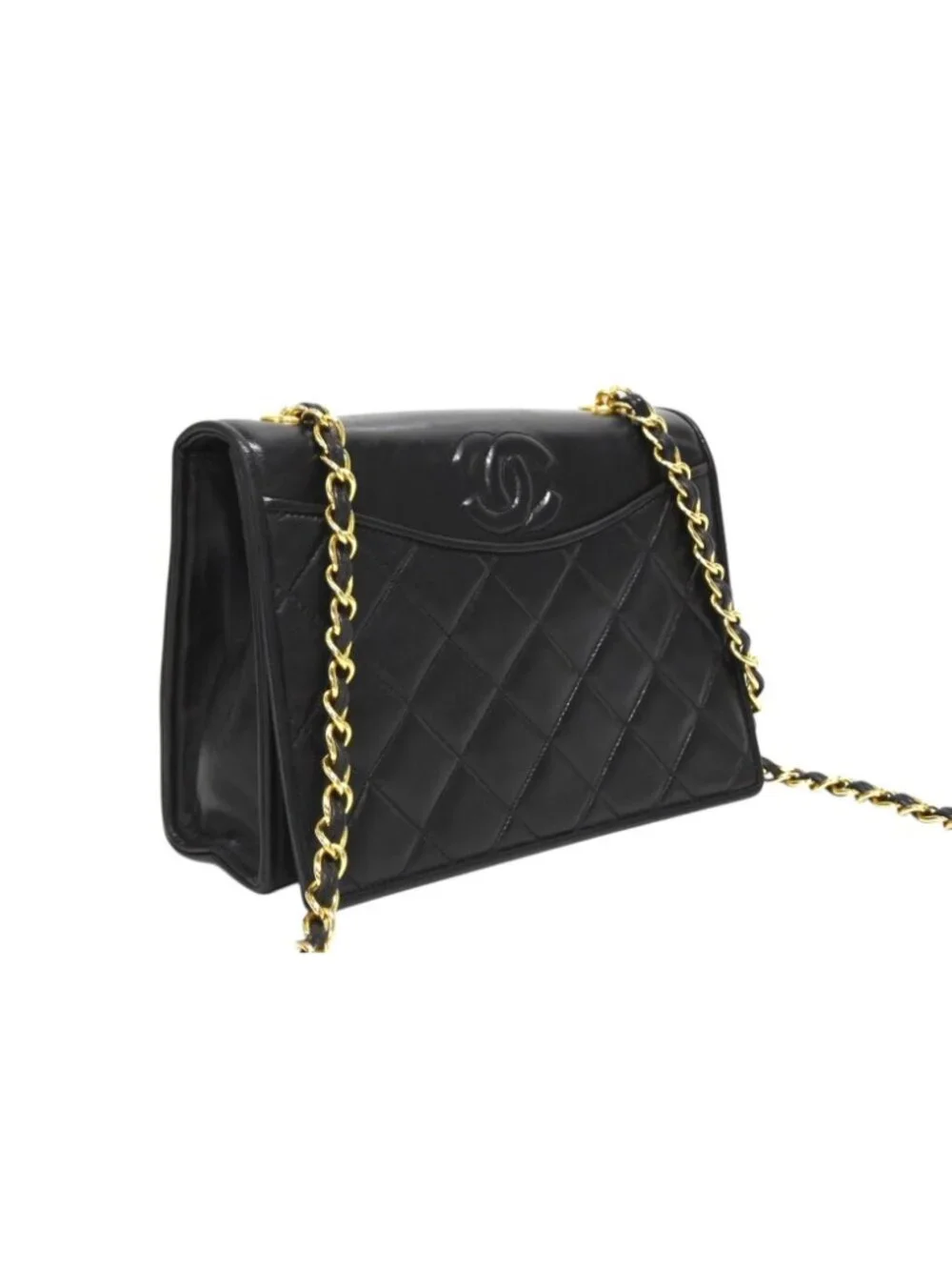 Chanel S Flap S Chain Shoulder Bag CC Logo Lambskin Black Gold